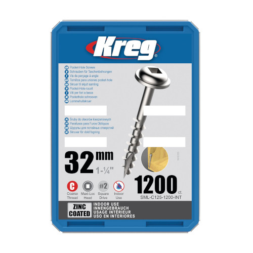 Kreg Pocket Screws – 32mm / 1-1/4″ #8 Coarse Washer-Head – 1200pk